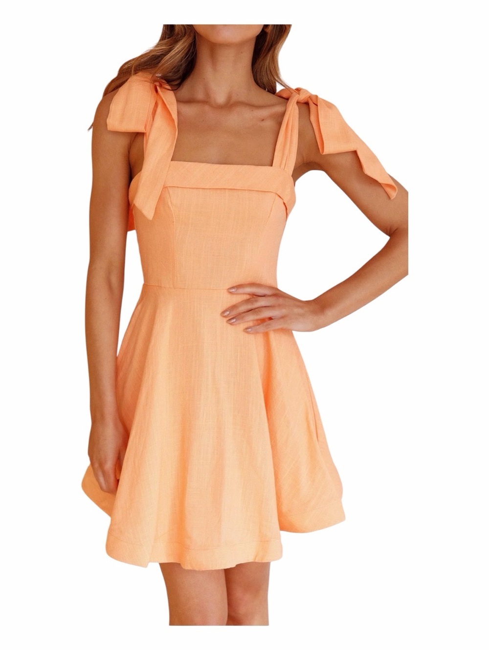 Mika & Gala Jeanie Bow Shoulder Mini Dress Orange